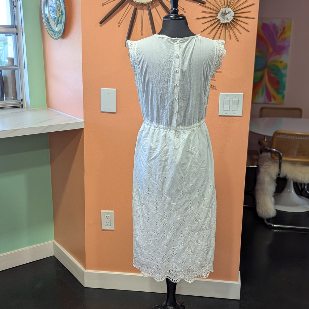 Rebecca Taylor 6 White Eyelet Flutter Sleeve Sundress Embroidered Midi Luxury - Picture 5 of 16